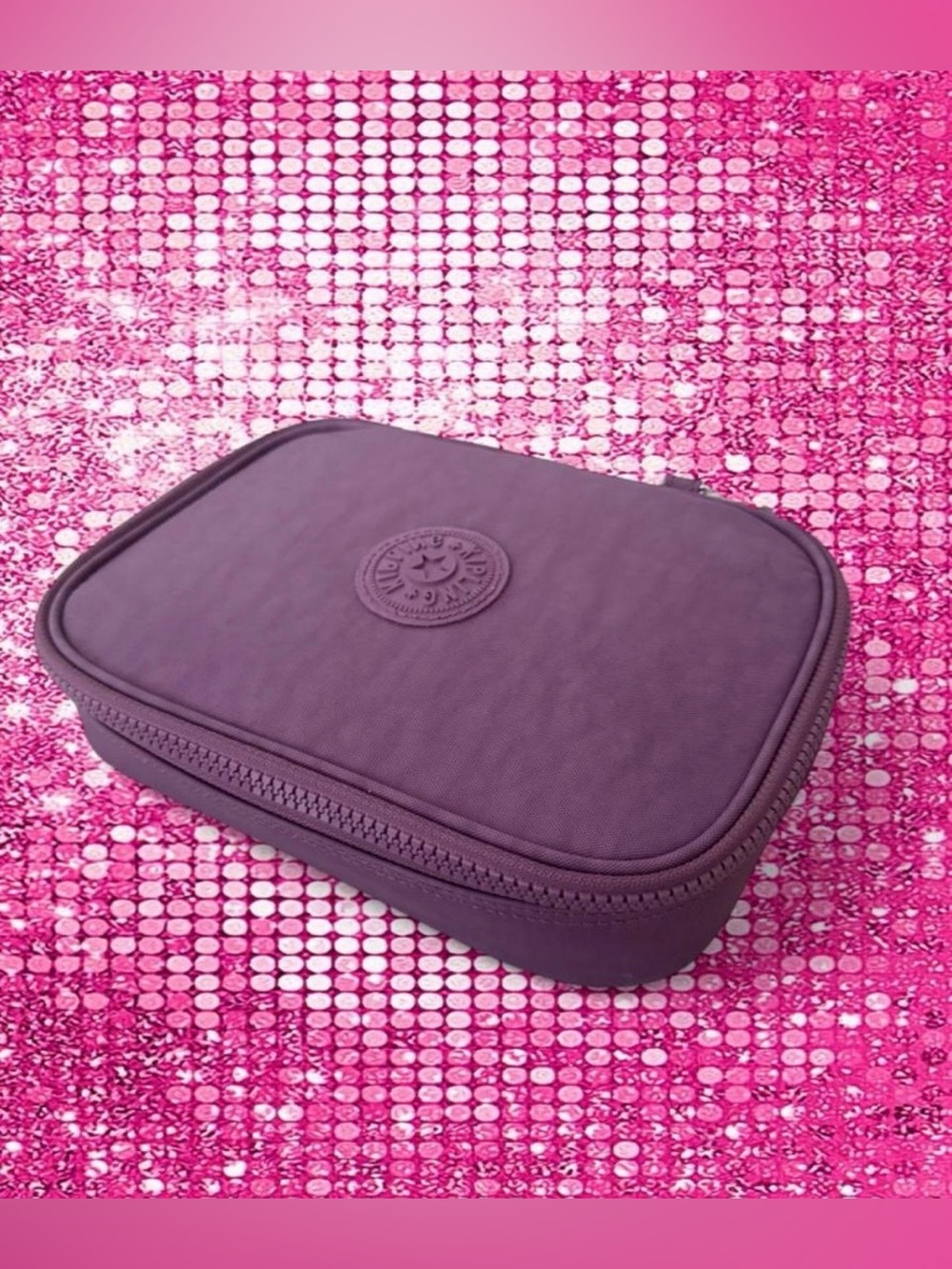 Kipling Purple Makeup Case with Monkey Keychain - Cosmetic Organizer